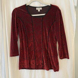 Vintage Red Black Velvet Burnout Top S Whimsigoth Fairy Holiday Y2K Christmas
